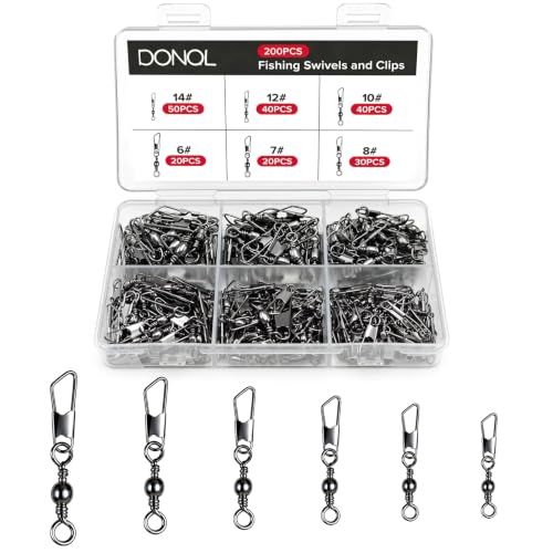 200pcs Fishing Snap Swivels Set - Variety of Sizes & Anti-Tangle Design