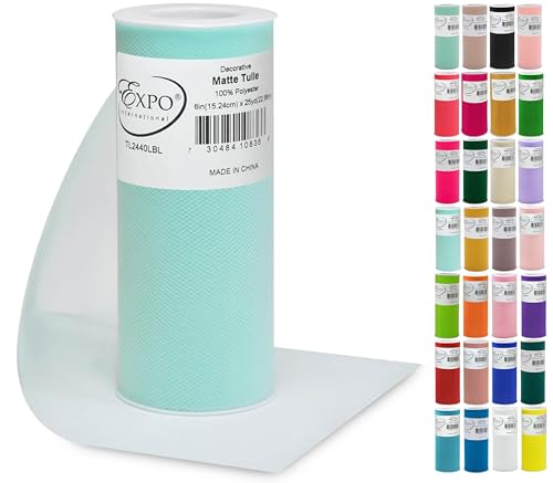 Decorative Matte Tulle Fabric - Light Blue, 6 Inch x 25 Yards