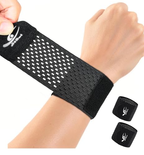 Wrist Compression Wraps 2-Pack - Adjustable Support Brace - Black