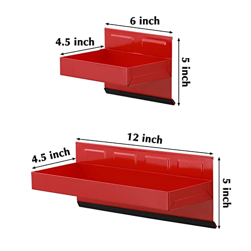 EMENTOL 4PCS Magnetic Tool Shelf Set, Tray, Paper Towel Holder, for Tool Organizer, Magnets Any Metal Surface, Red