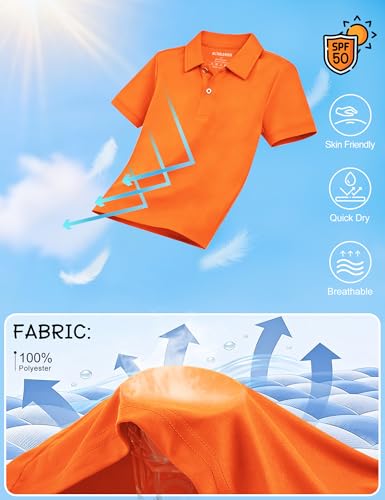Youth Boys' Performance Polo Shirt Neon Orange 12 Years UPF 50+ Dry-Fit Active Golf & School Uniform