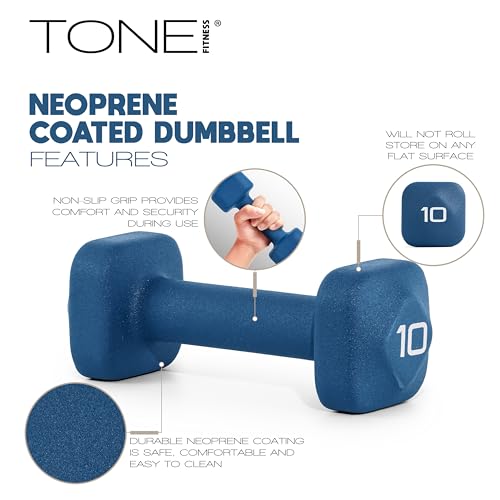 Beige 10 lb Neoprene Dumbbell Pairs with Anti-Roll Square Head - Tone Fitness