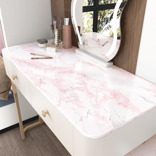 Pink Glossy Marble Contact Paper Peel and Stick Waterproof Self Adhesive Wallpaper 15.7in x 78.8in Countertop Contact Paper Crafts Wall Covering for Table Countertop Cabinet