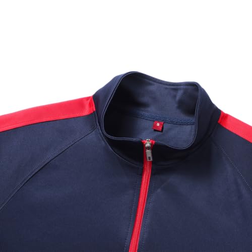 Women's Blue Red Large Long Sleeve Athletic Tracksuit Set - Full Zip Sweatsuit for Women