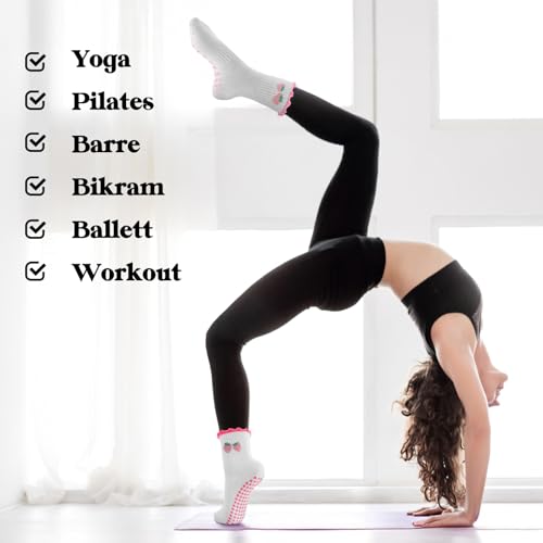 Non-Slip Pilates Yoga Socks for Women - Green, Yellow, Pink, Red, Ruffles