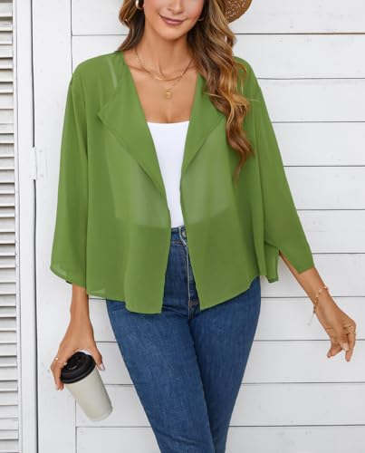 Chiffon Kimono Cardigan - Loose Open Front Bolero - Large Deep Green