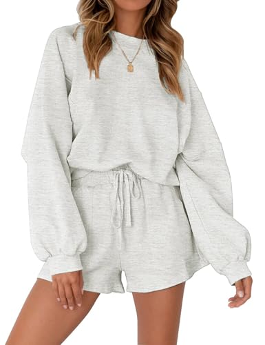 MEROKEETY Women's Lounge Sets Casual Top and Shorts 2-Piece Outfit Medium Light Grey