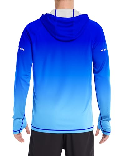 isnowood Men’s UPF 50+ Fishing Hoodie Sun Shirt Long Sleeve – Large, Royal Blue Gradient