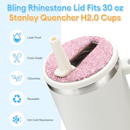 Rhinestone Flip Straw Lid Replacement for Stanley 30 oz - Cream-Pink