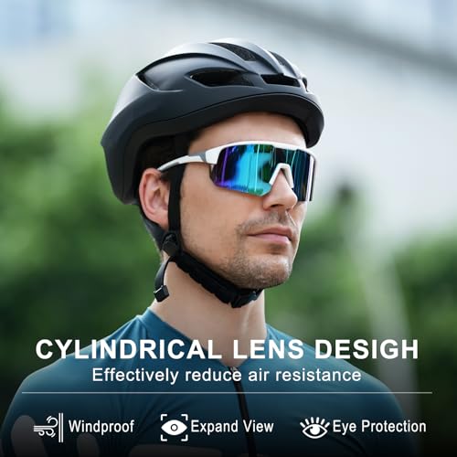 BangLong White Frame Blue Lens Polarized Sports Sunglasses UV400 Protection for Men & Women