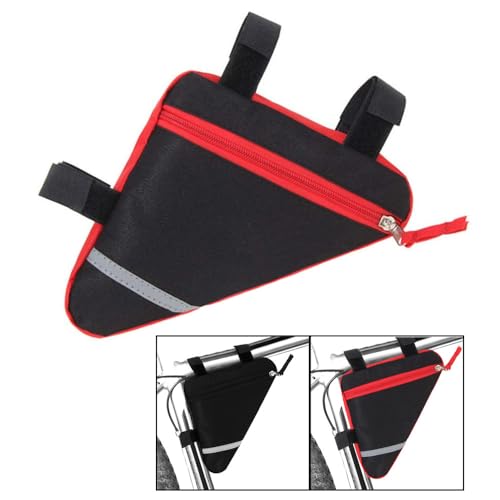 Waterproof Bike Triangle Bag with Reflective Strips - Red