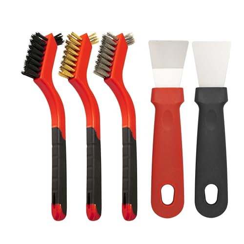 Generic 5Pcs Wire Brush and Scraper Set, Stainless Steel, Brass, Nylon Bristles, 3 Large Brushes, 2 Scrapers, Effortless Handling, Versatile Cleaning, Rust, Paint, Grease Removal