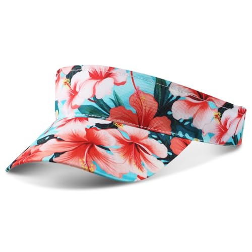 Hawaiian Floral Visor Hat for Women - Adjustable Beach Cap