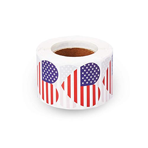 500-Count American Flag Stickers - Heart Shaped, 1.25 x 2.125 Inches