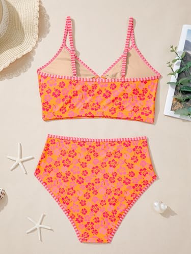 Herseas Women's High Waisted Bikini Sets 2 Piece O-Ring Bathing Suit - XL Orange Floral