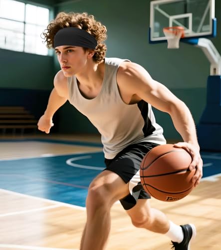 Stretchy Sweatband Headbands - 4 Pack Black for Fitness & Sports
