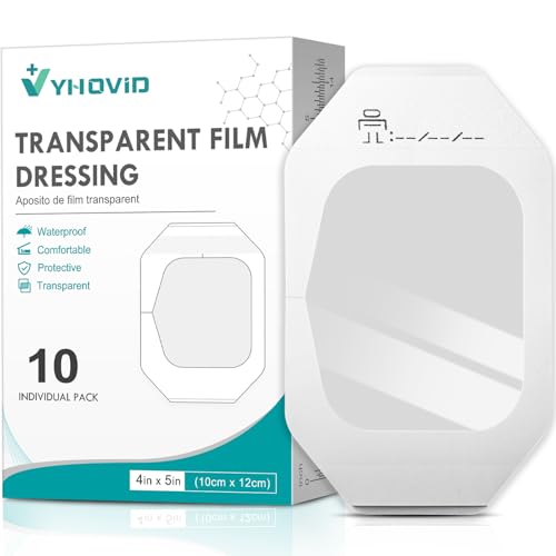 Transparent Film Dressing 4" x 4.75" - Waterproof Adhesive Bandages, 10 Pack