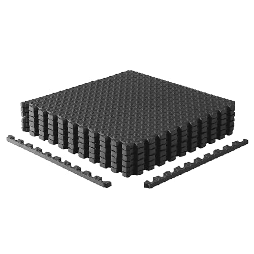 Interlocking Foam Exercise Mats - 3/4" Thick, Diamond - Black, 6 Tiles (24 SQ FT)