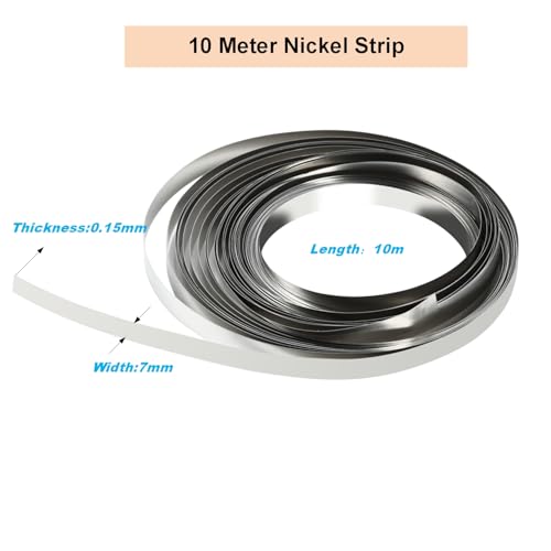 Nickel Strips for Battery Welding, 0.15mm Thickness, 7mm Width, 10m Roll - Durable Nickel Tape for Lithium Ion Battery Pack Assembly and Spot Welding