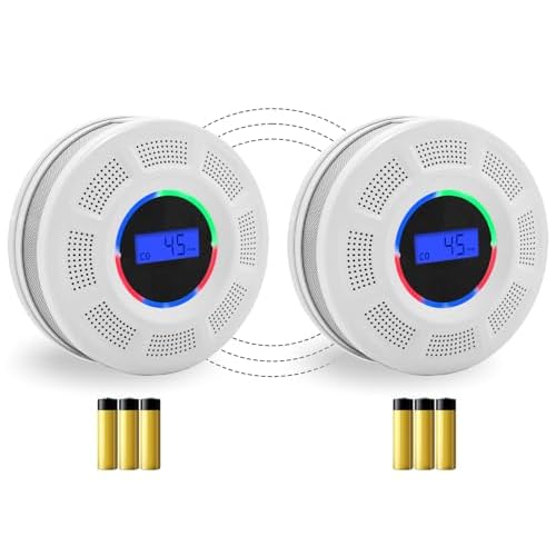 Wireless Interconnected Smoke Carbon Monoxide Detector Battery Powered, Interlinked Combination Smoke and Carbon Monoxide Detector Alarm with Digital Display, Silence Button (White-2)