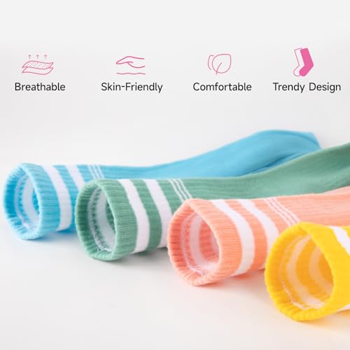 eallco 7 Pairs Multicolor Women’s Crew Cotton Socks – Striped Calf Socks, Breathable