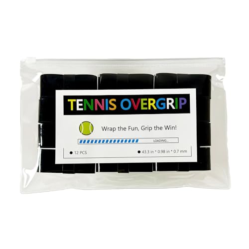 Tennis Racket Grip Tape - 12 Pack Overgrip with Black Color