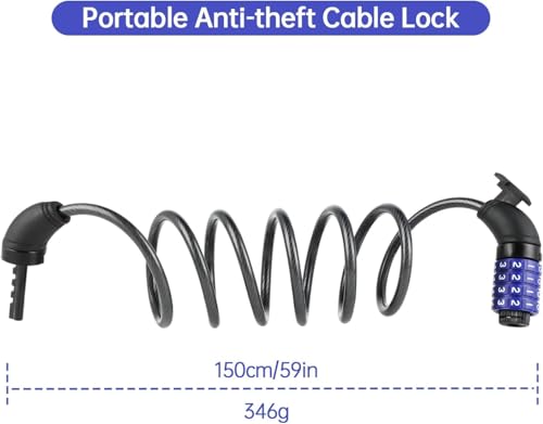 5ft Bicycle Cable Lock with Combination & Mounting Bracket, 8mm Steel