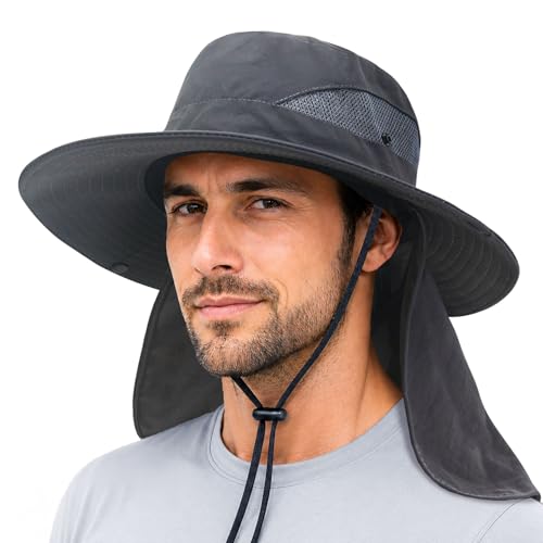 Sun Bucket Hat with Neck Flap - Dark Gray Fishing Hat