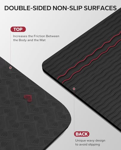 Extra Large Yoga Mat - 72"x48" Non-Slip 6mm Thick - Black