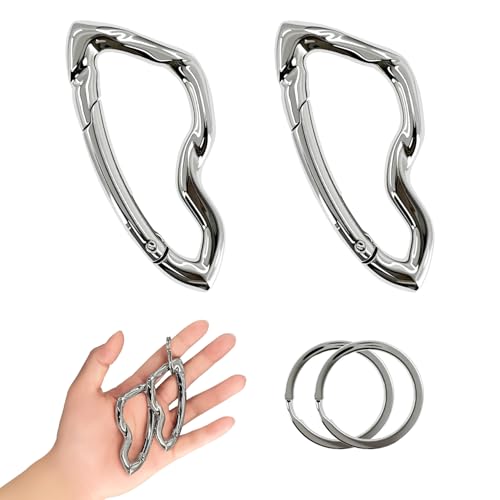 2-Pack Y2K Tomahawk Carabiner Keychains - Stylish Silver Clips