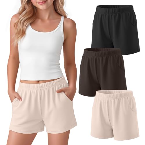 3 Pack Girls Shorts - Beige, Brown, Black | Age 9-10 Years