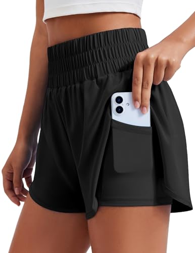 Women's 2 in 1 Running Shorts - High Split Athletic 3" Liner