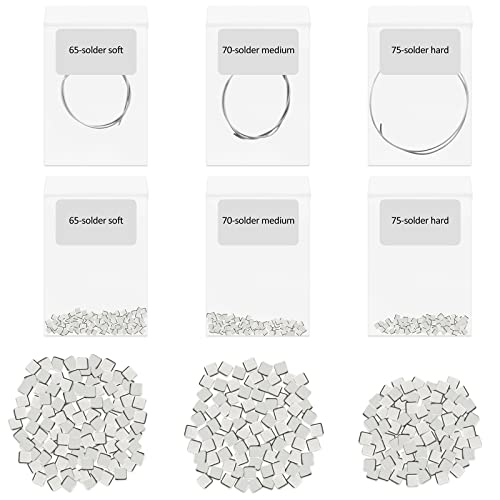 Sadnyy 330 Pcs 3 Grams Silver Jewelry Solder Chip and 3 Pcs Soft Medium Hard Silver Solder Wires, Ultra Tiny Medium Density Precut Chips Easy Welding Equipment for Jewelry Making 2 x 2 mm (E, M, H)