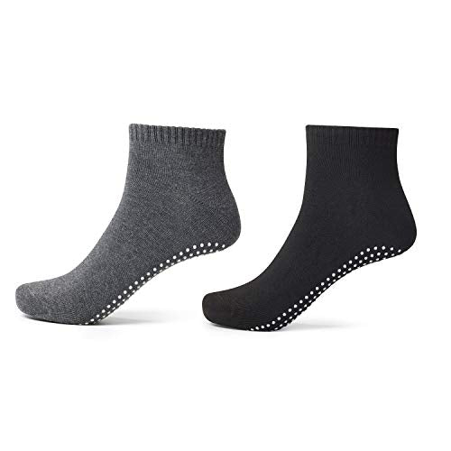 Non-Slip Grip Socks - 4 Pairs for Yoga & Home Workout - Black & Gray