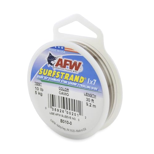 Fishing Leader Wire - 1x7 Stainless Steel, 20lb Test, Camo, 30ft