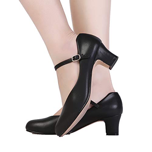 Stelle 2-Inch Black Ankle Strap Character Shoes for Women - Size 7