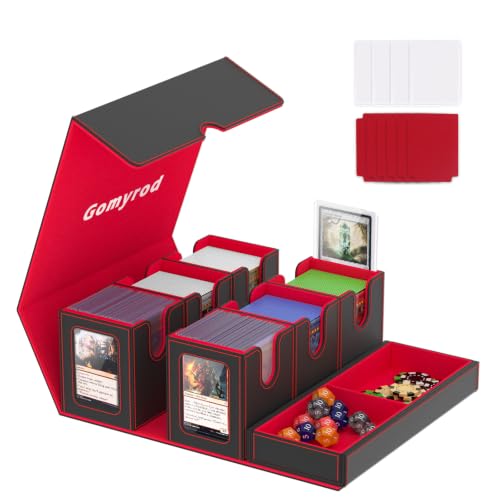 Gomyrod 7-in-1 Deck Box: 4 Commanders Display & Dice Tray (Black & Red) – Fits MTG/TCG