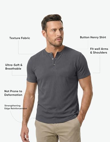 JMIERR Men's Slim Fit Henley Shirt Medium Grey 1 - Workout Athletic Tee