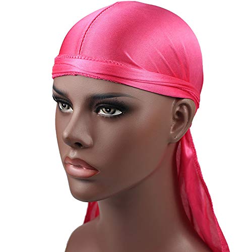 Silk Durag for Men with Long Straps - Hot Pink