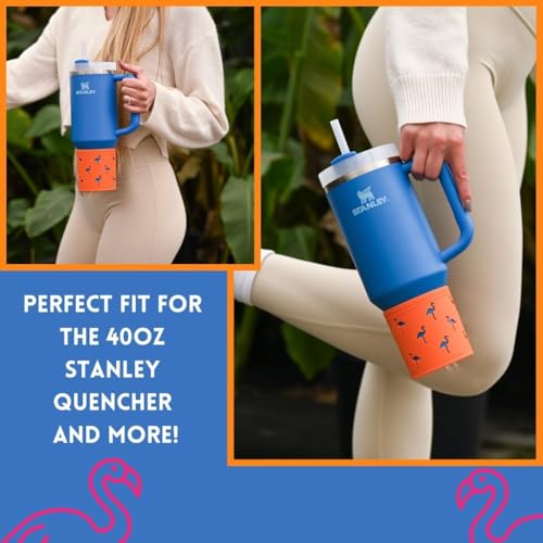 Flamingo Silicone Bottle Sleeve - Insulated, 40oz, Pink, Aqua