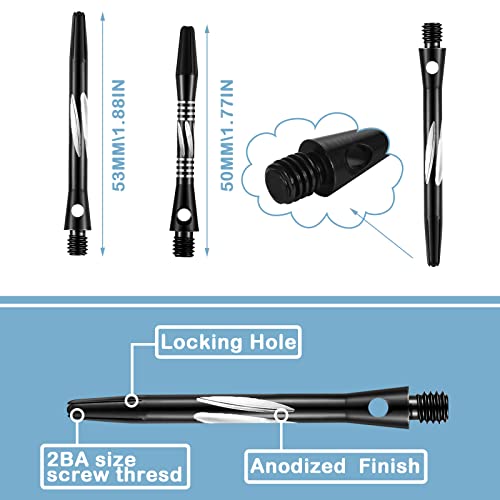 Black Style Aluminium Dart Shafts 50/53mm with Rubber Rings - Skylety 30 Pcs