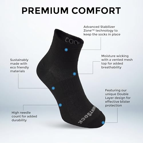 Wrightsock CoolMesh II Quarter Running Socks Large Cloud Grey - Eco-Friendly Anti-Blister Unisex