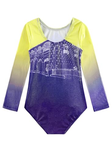 Girls Long Sleeve Gymnastics Leotard - Sparkle Mermaid - 7-8 Years