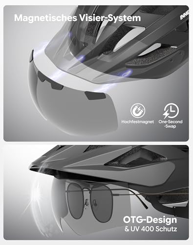 Lightweight Adult Bike Helmet with Rear Light & Goggles - Black, Large