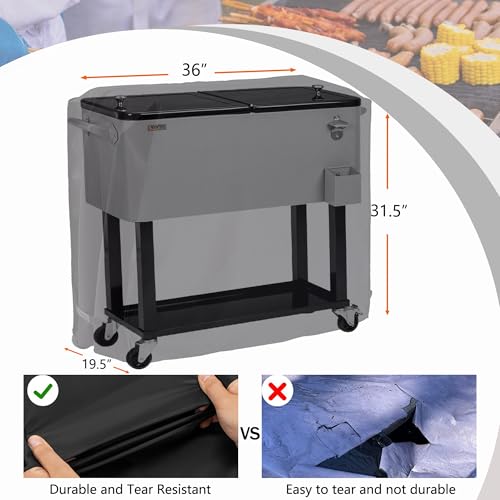 Black Cooler Cart Cover for 80-100 Qt Rolling Ice Chest - 36"L x 19.5"W x 31.5"H, Weatherproof & Waterproof