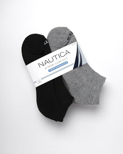 Nautica Men’s Low Cut Cushioned No-Show Socks 8-Pack | Black/Gray/White