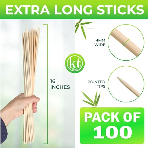 16-Inch Bamboo Skewers - 100pcs Natural Wooden BBQ Sticks