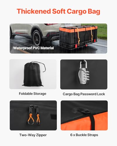 60 x 24 x 6 Inch Folding Hitch Cargo Carrier with Waterproof Bag - 500lbs Capacity