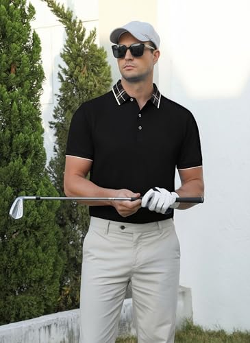 Alex Vando Men's Black Large Moisture-Wicking Golf Polo Shirt - Short Sleeve