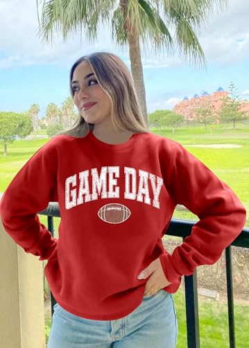 Game Day Sweatshirt for Women - Cute Football Graphic Pullover - Red - X-Large